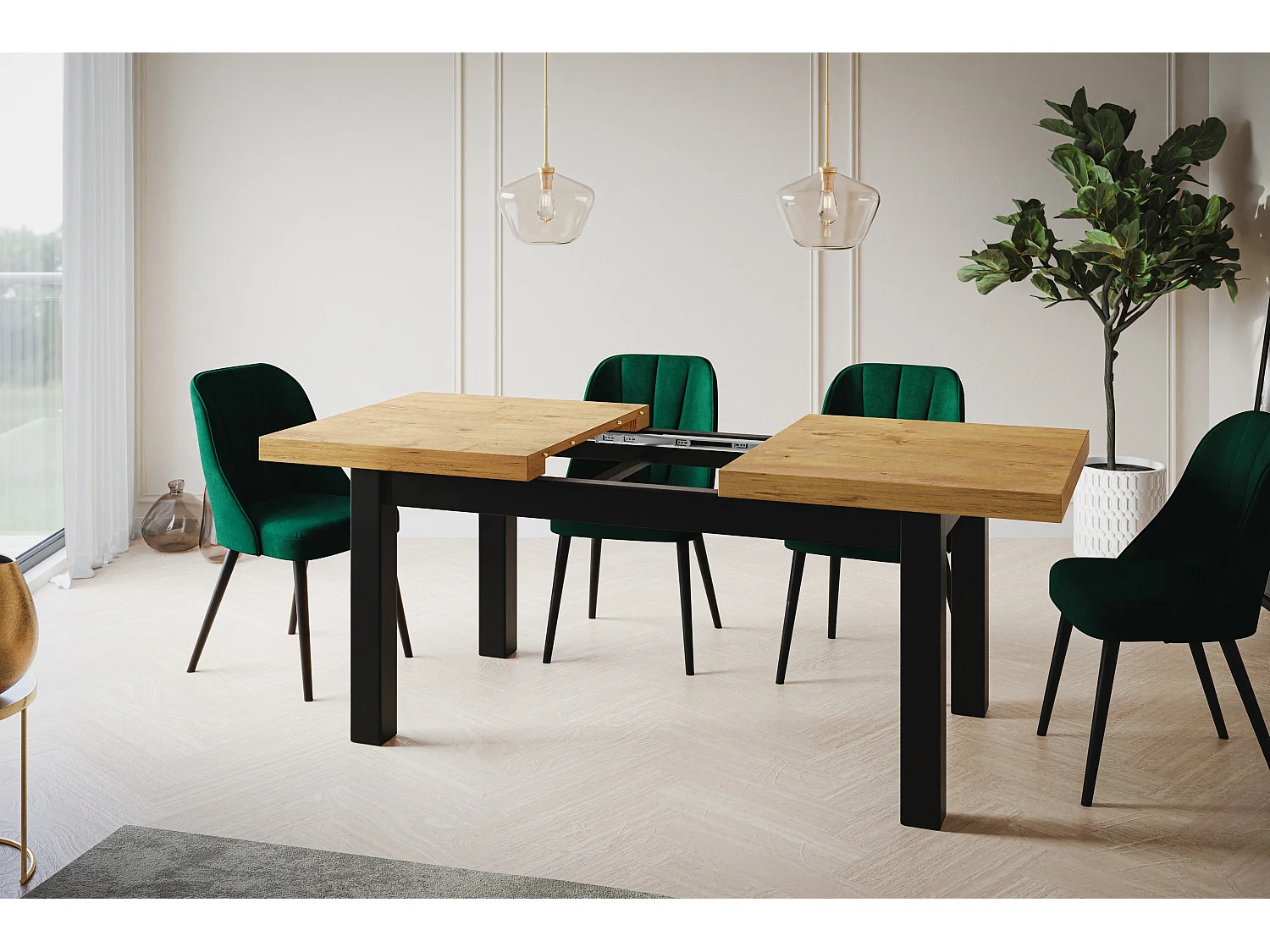 Table de salle à manger rectangulaire CLASSIC, table extensible, dimensions : 120-160X80X78 cm, couleur : LANCELOT, avec pieds en bois de couleur noire