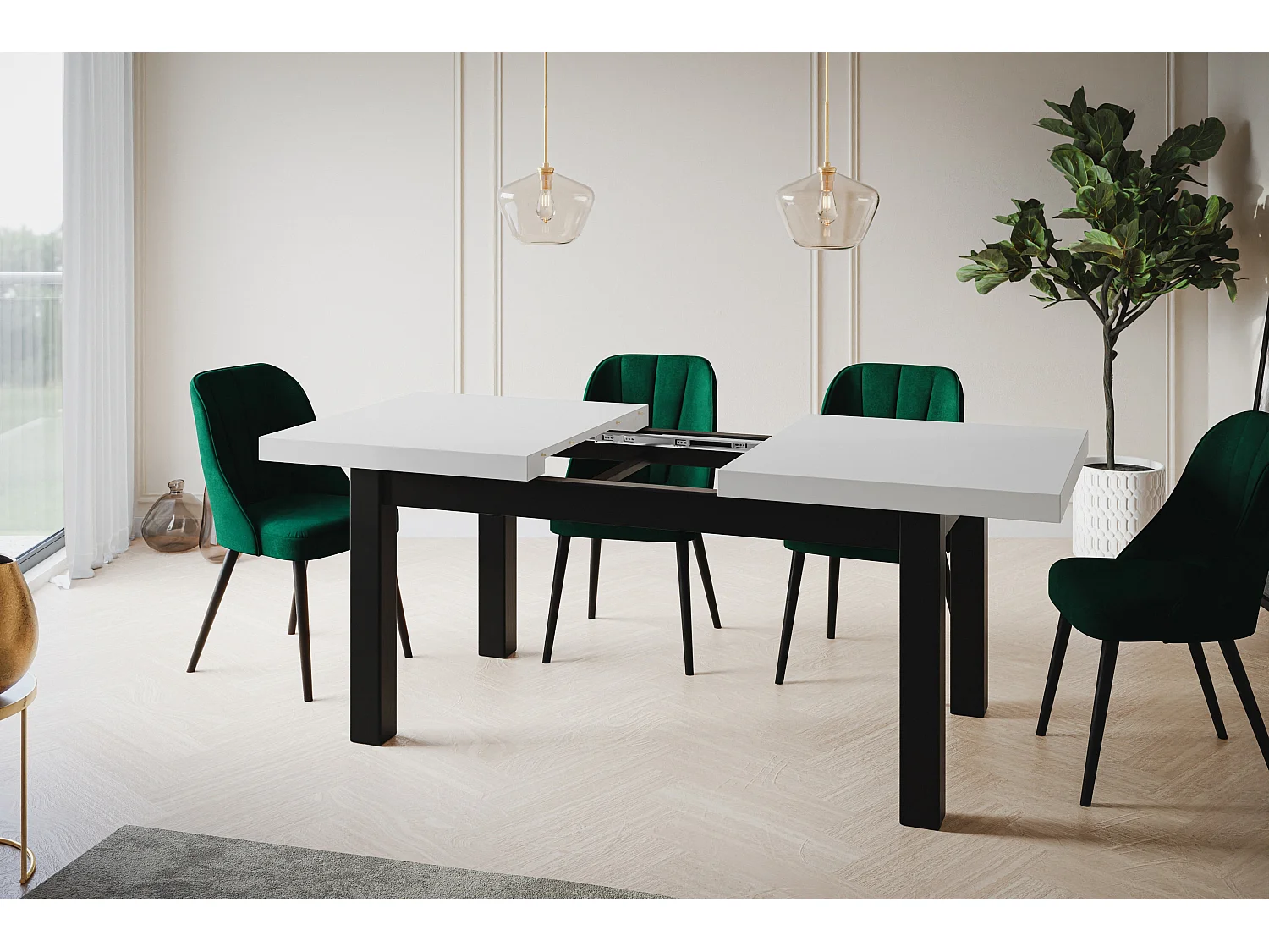 Table de salle à manger rectangulaire CLASSIC, table extensible, dimensions : 140-180X80X78 cm, couleur : blanc, avec pieds en bois de couleur noire