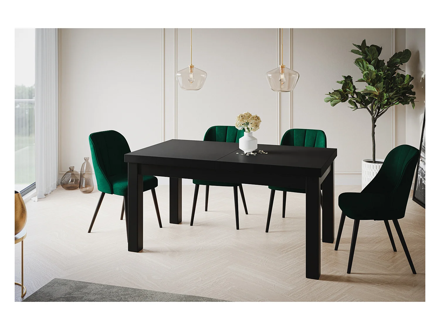 Table de salle à manger rectangulaire CLASSIC, table extensible, dimensions : 160-210X90X78 cm, couleur : noir, avec pieds en bois de couleur noire