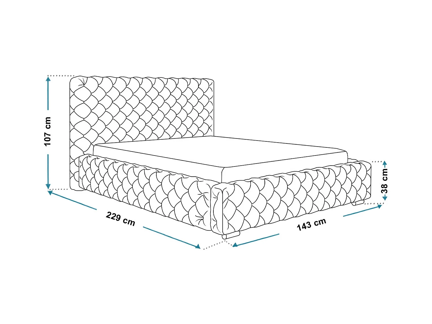 Lit rembourré Miami avec tête de lit, 120x200 cm, lit double avec coffre de rangement et sommier à lattes en bois, tissu velours, couleur : bleu clair