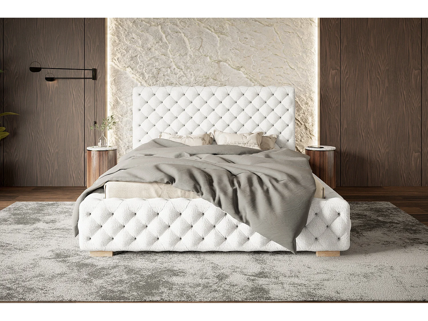 Lit rembourré Miami avec tête de lit, 120x200 cm, lit double avec coffre de rangement et sommier à lattes en bois, tissu velours, couleur : bleu clair