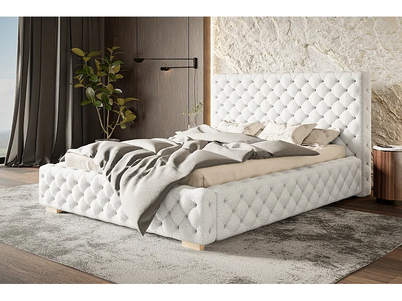 Lit rembourré Miami avec tête de lit, 120x200 cm, lit double avec coffre de rangement et sommier à lattes en bois, tissu velours, couleur : bleu clair