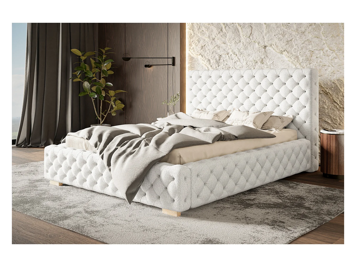 Lit rembourré Miami avec tête de lit, 180x200 cm, lit double avec coffre de rangement et sommier à lattes en bois, tissu velours, couleur : bleu clair