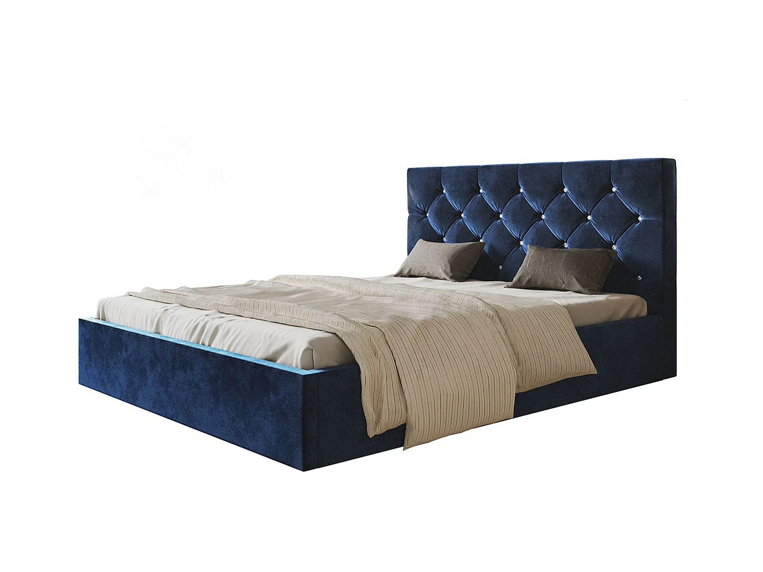 Lit rembourré BOSTON SLIM avec tête de lit, 180 x 200 cm, lit double avec coffre de rangement et sommier à lattes en bois, couleur : bleu foncé, tissu velours