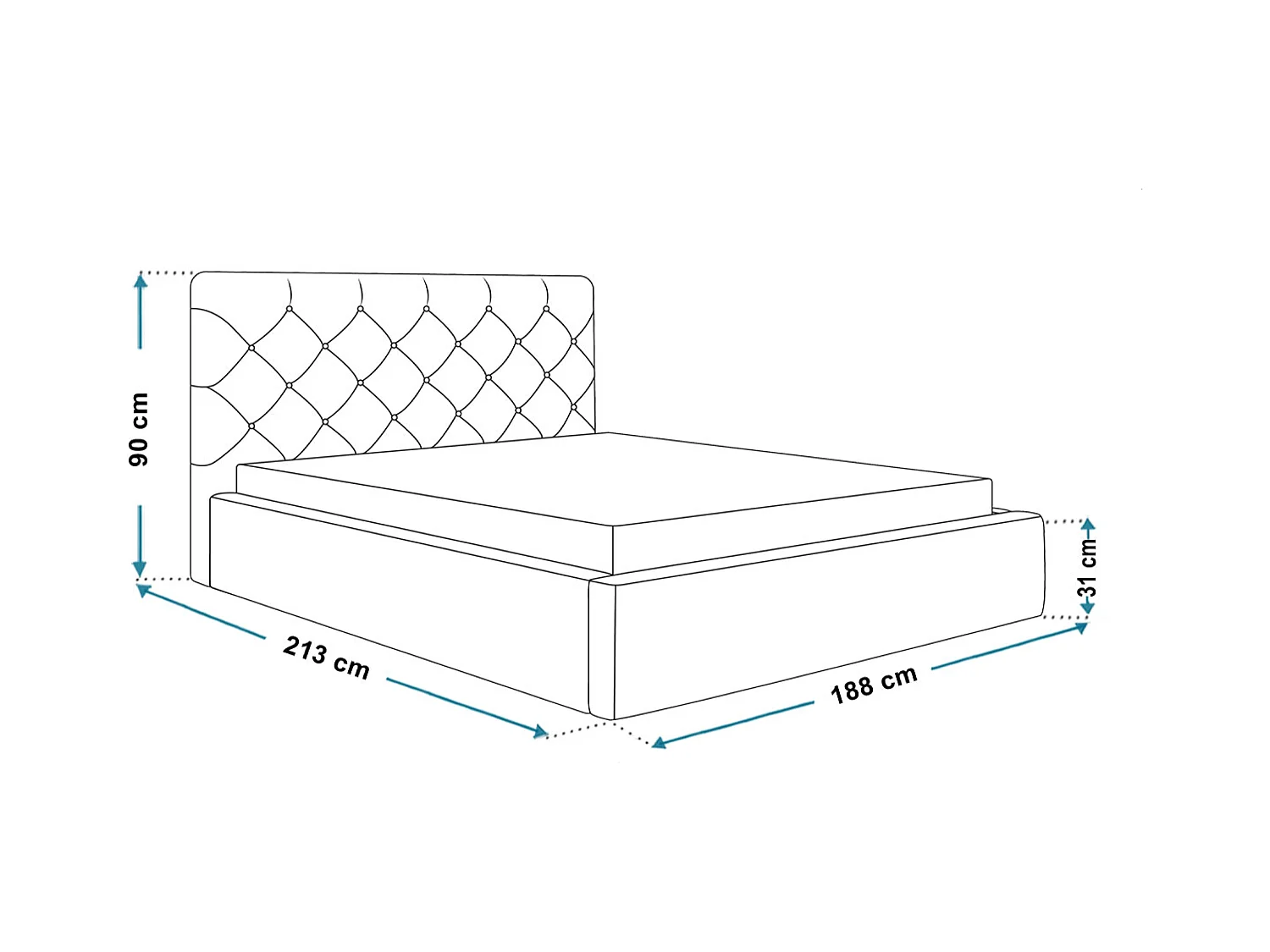 Lit rembourré BOSTON SLIM avec tête de lit, 180 x 200 cm, lit double avec coffre de rangement et sommier à lattes en bois, couleur : beige, tissu velours
