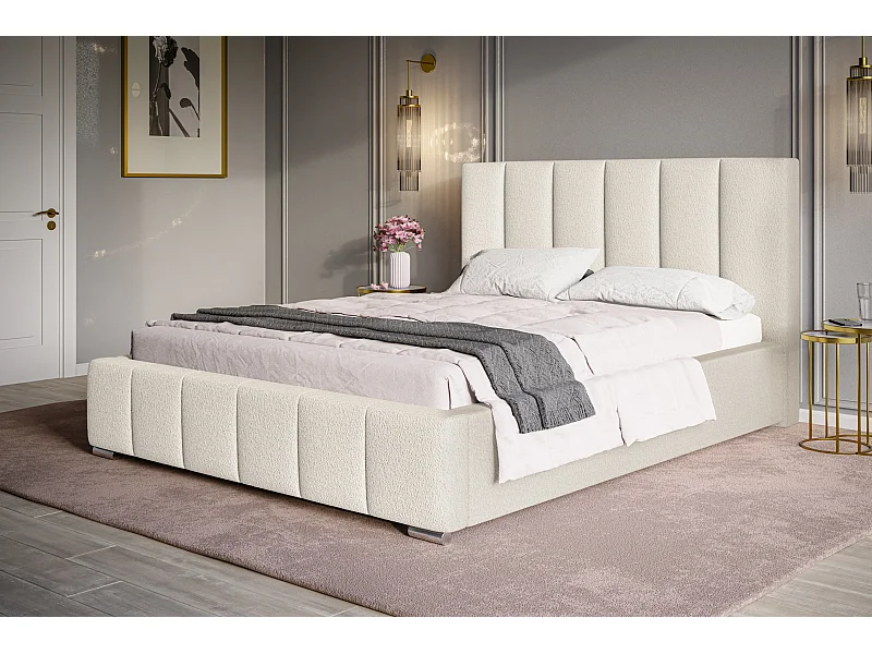 Lit rembourré Tokio avec tête de lit, 140x200 cm, lit double avec coffre de rangement et sommier à lattes en bois, tissu velours, couleur : gris foncé