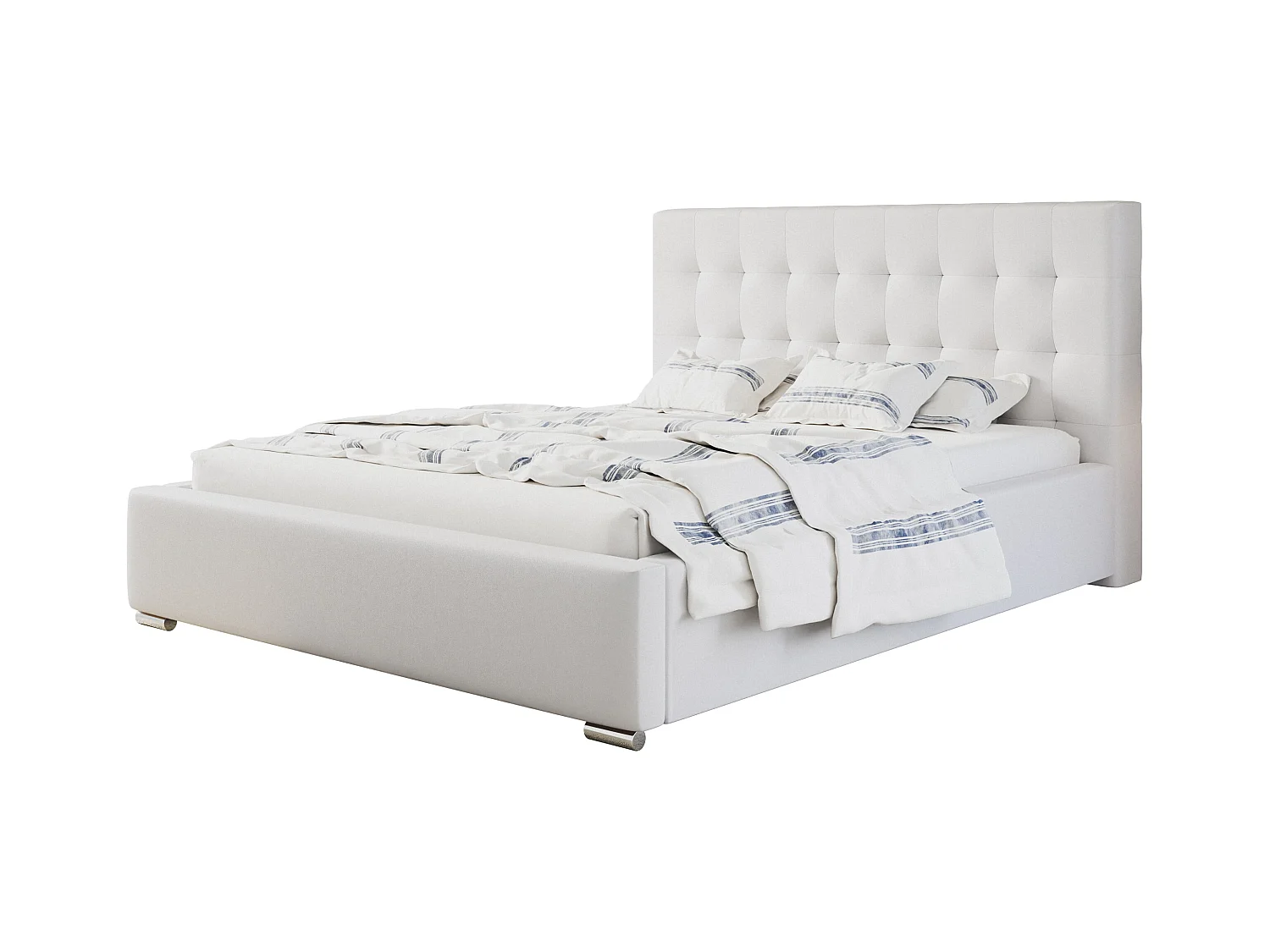 Lit rembourré RIO avec tête de lit, 140x200 cm, lit double avec coffre de rangement et sommier à lattes en bois, similicuir, couleur : blanc