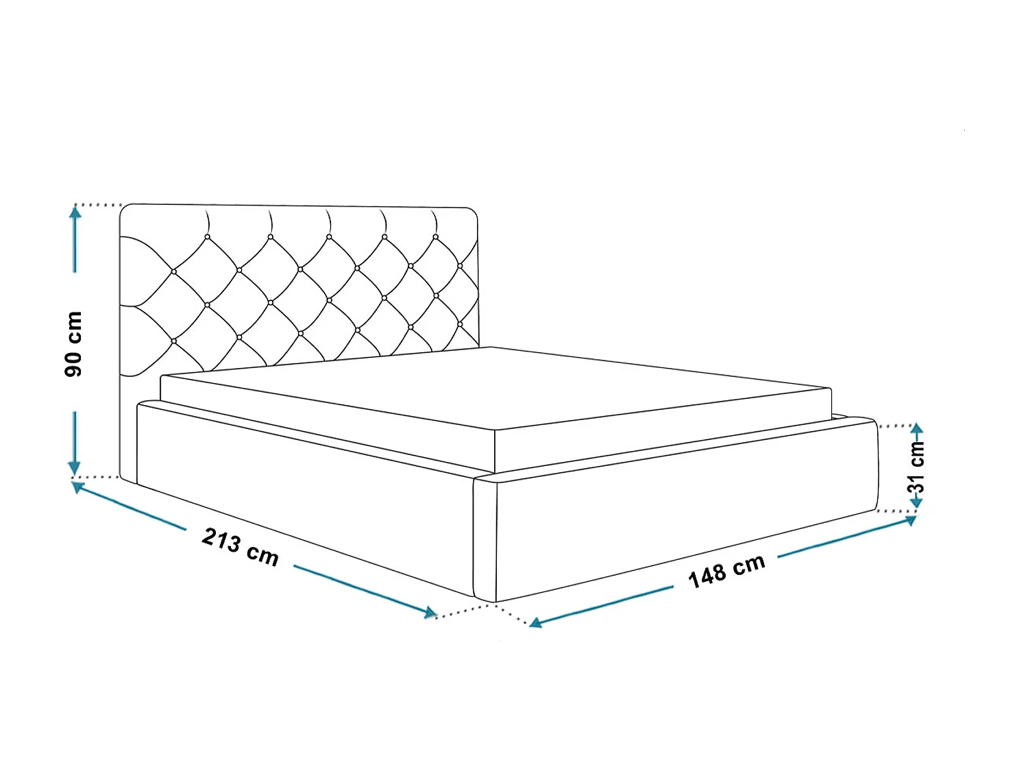 Lit rembourré BOSTON SLIM avec tête de lit, 140 x 200 cm, lit double avec coffre de rangement et sommier à lattes en bois, couleur : bleu foncé, tissu velours