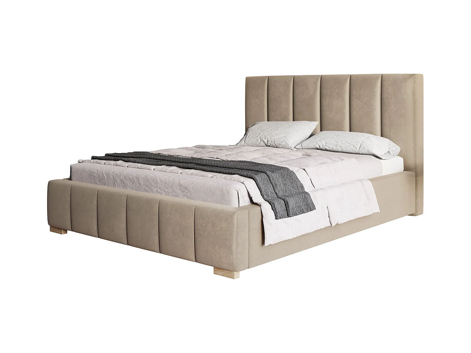 Lit rembourré Tokio avec tête de lit, 120x200 cm, lit double avec coffre de rangement et sommier à lattes en bois, tissu velours, couleur : beige