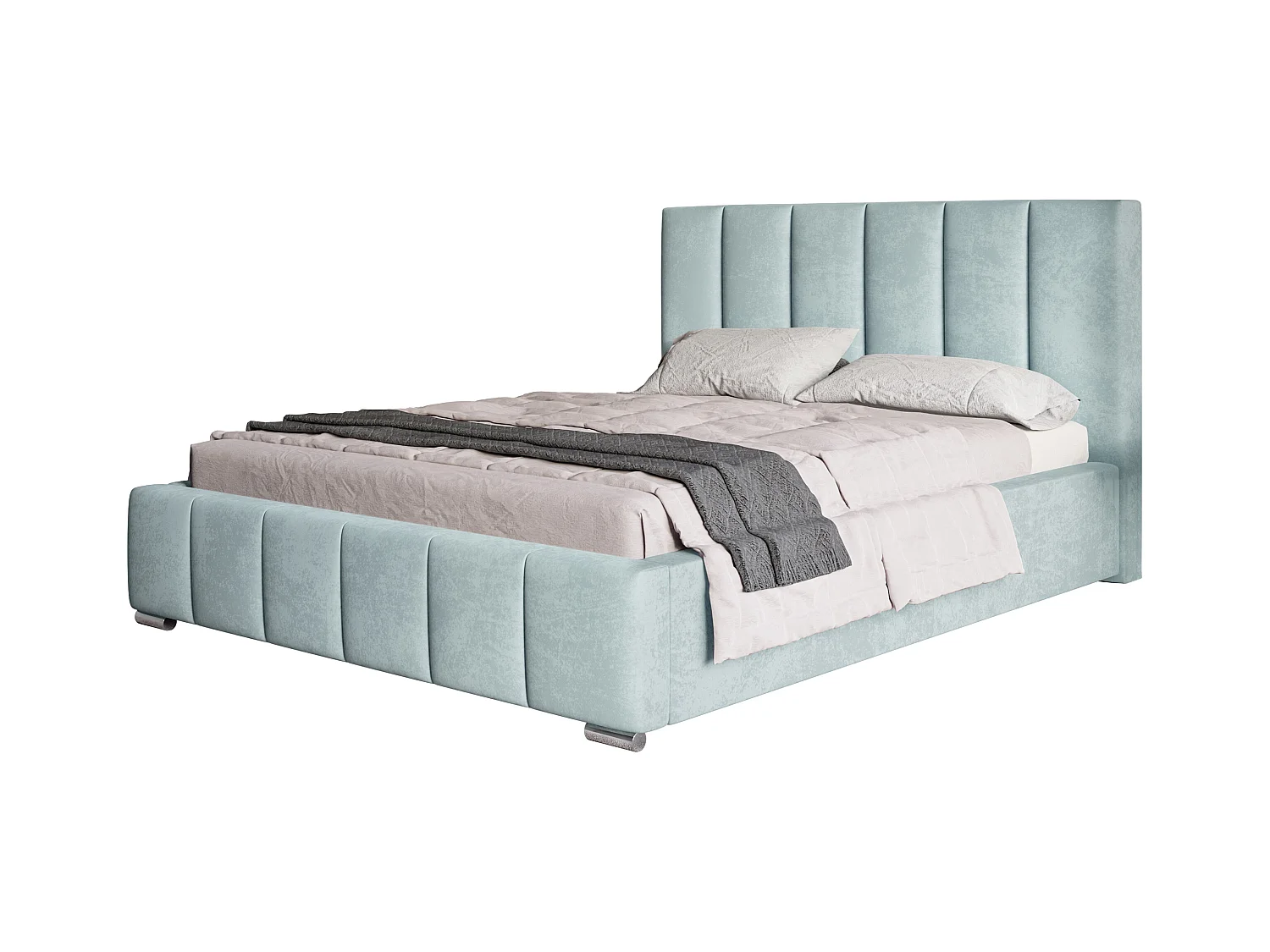 Lit rembourré Tokio avec tête de lit, 140x200 cm, lit double avec coffre de rangement et sommier à lattes en bois, tissu velours, couleur : turquoise