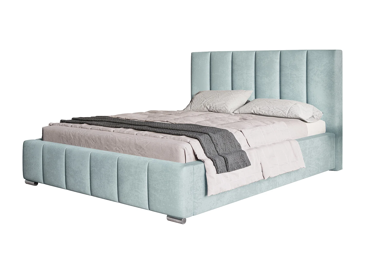 Lit rembourré Tokio avec tête de lit, 140x200 cm, lit double avec coffre de rangement et sommier à lattes en bois, tissu velours, couleur : turquoise