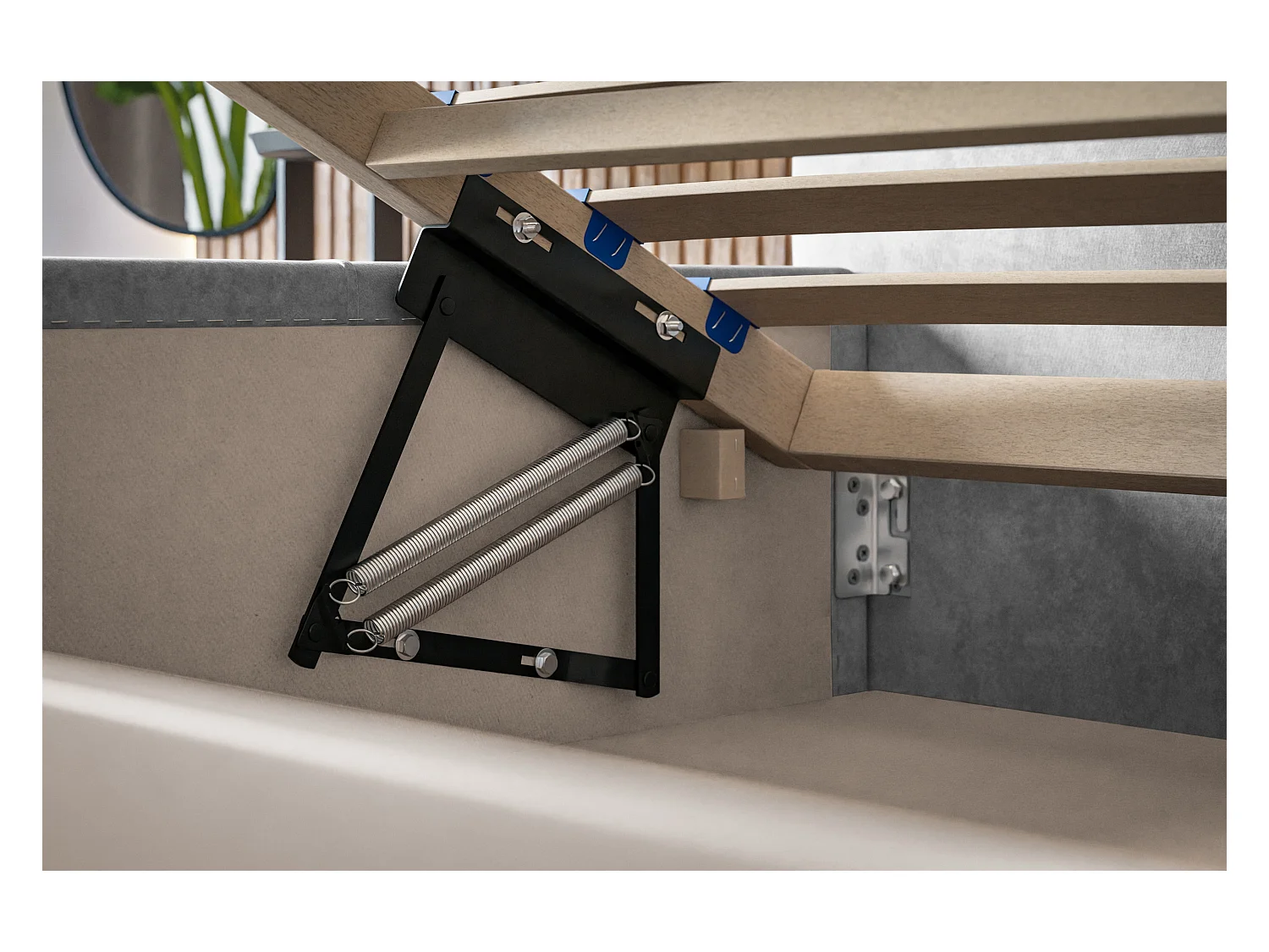 Lit rembourré Rome avec tête de lit, 120x200 cm, lit double avec coffre de rangement et sommier à lattes en bois, tissu velours, couleur : sable