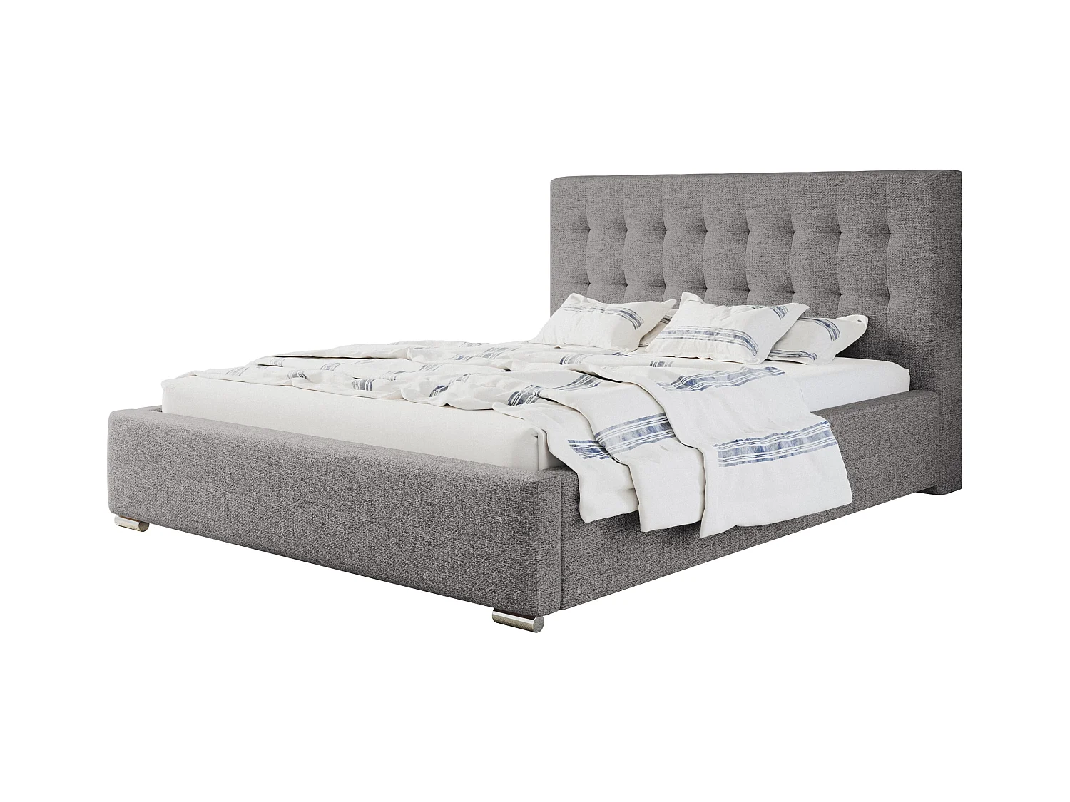 Lit rembourré RIO avec tête de lit, 160x200 cm, lit double avec coffre de rangement et sommier à lattes en bois, tissu structuré, couleur : gris clair