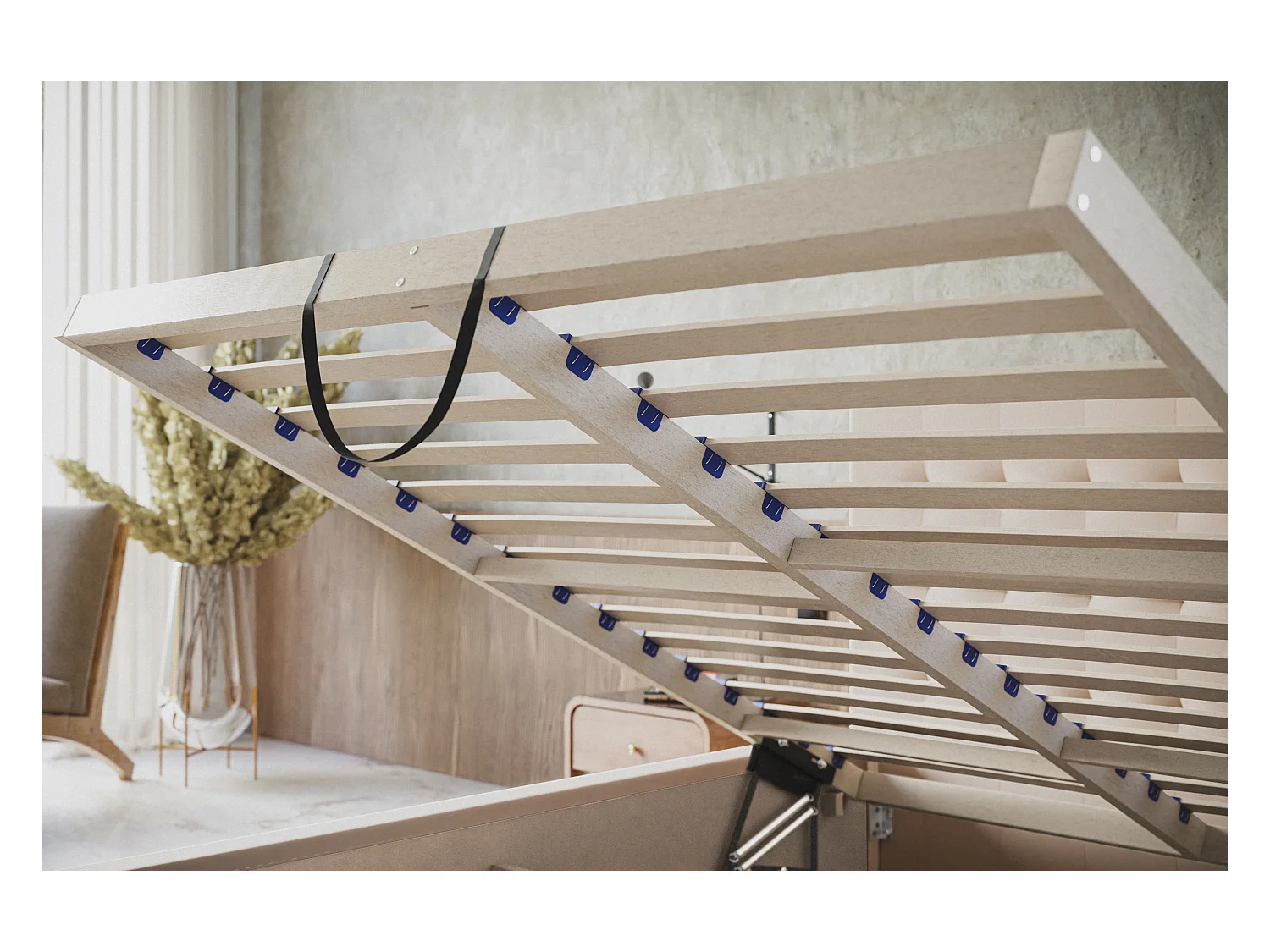 Lit rembourré RIO avec tête de lit, 160x200 cm, lit double avec coffre de rangement et sommier à lattes en bois, tissu structuré, couleur : gris clair