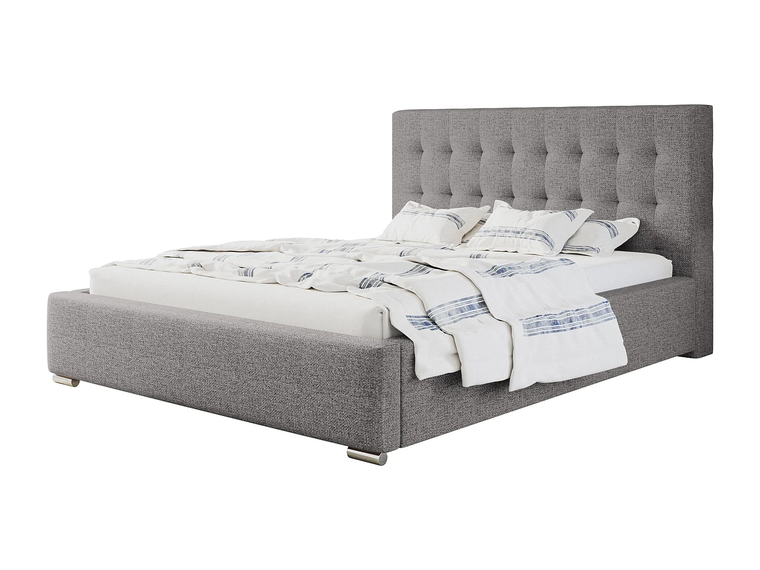 Lit rembourré RIO avec tête de lit, 160x200 cm,  avec coffre de rangement et sommier à lattes en bois, tissu structuré, couleur: gris clair