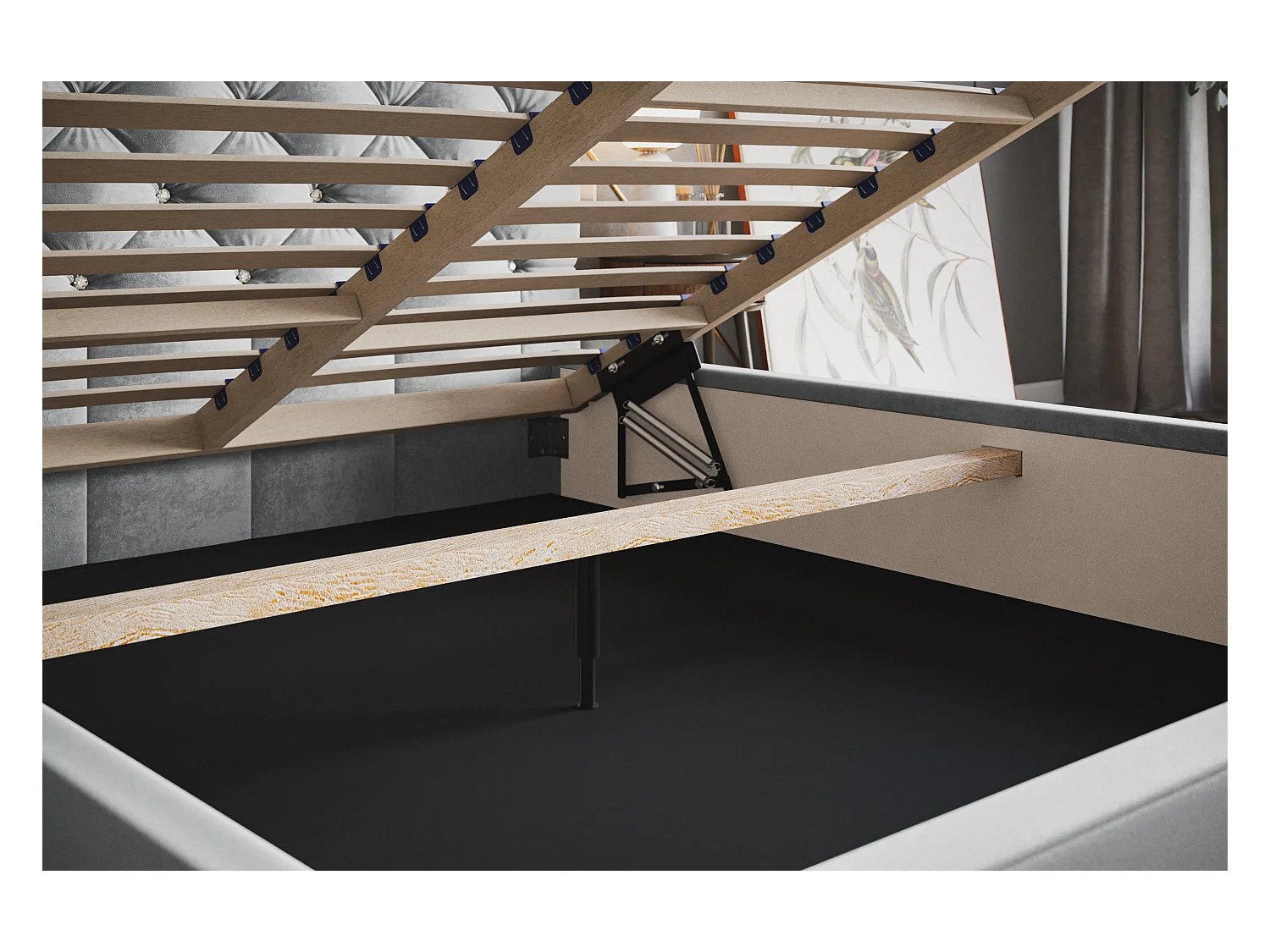 Lit rembourré BOSTON SLIM avec tête de lit, 140 x 200 cm, lit double avec coffre de rangement et sommier à lattes en bois, couleur : noir, tissu velours