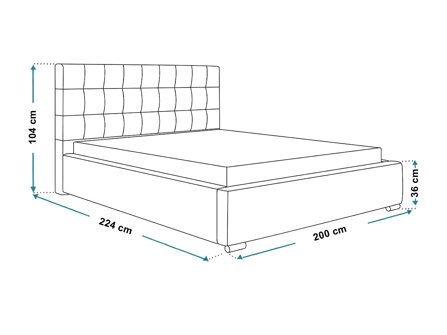 Lit rembourré RIO avec tête de lit, 180x200 cm, lit double avec coffre de rangement et sommier à lattes en bois, tissu structuré, couleur : gris clair