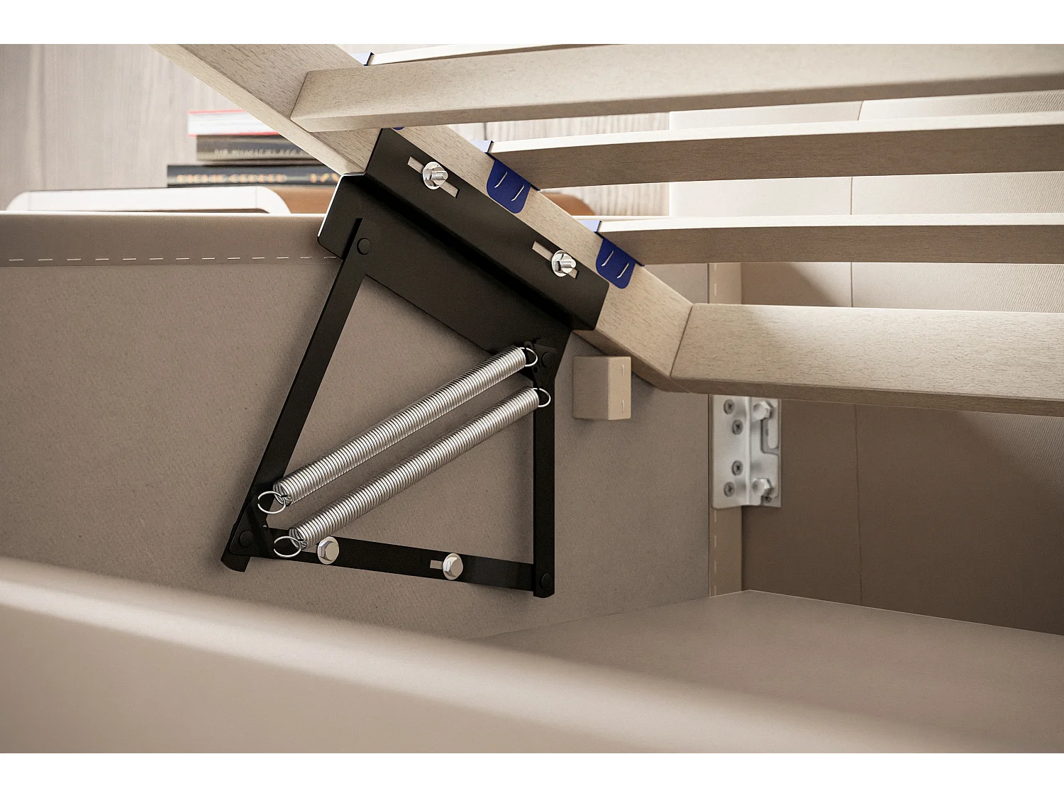 Lit rembourré RIO avec tête de lit, 180x200 cm, lit double avec coffre de rangement et sommier à lattes en bois, tissu structuré, couleur : gris clair