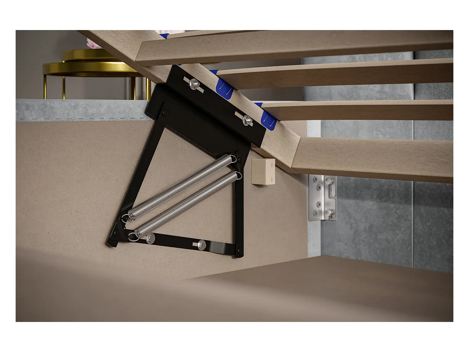 Lit rembourré Tokio avec tête de lit, 180x200 cm, lit double avec coffre de rangement et sommier à lattes en bois, tissu velours, couleur : gris foncé