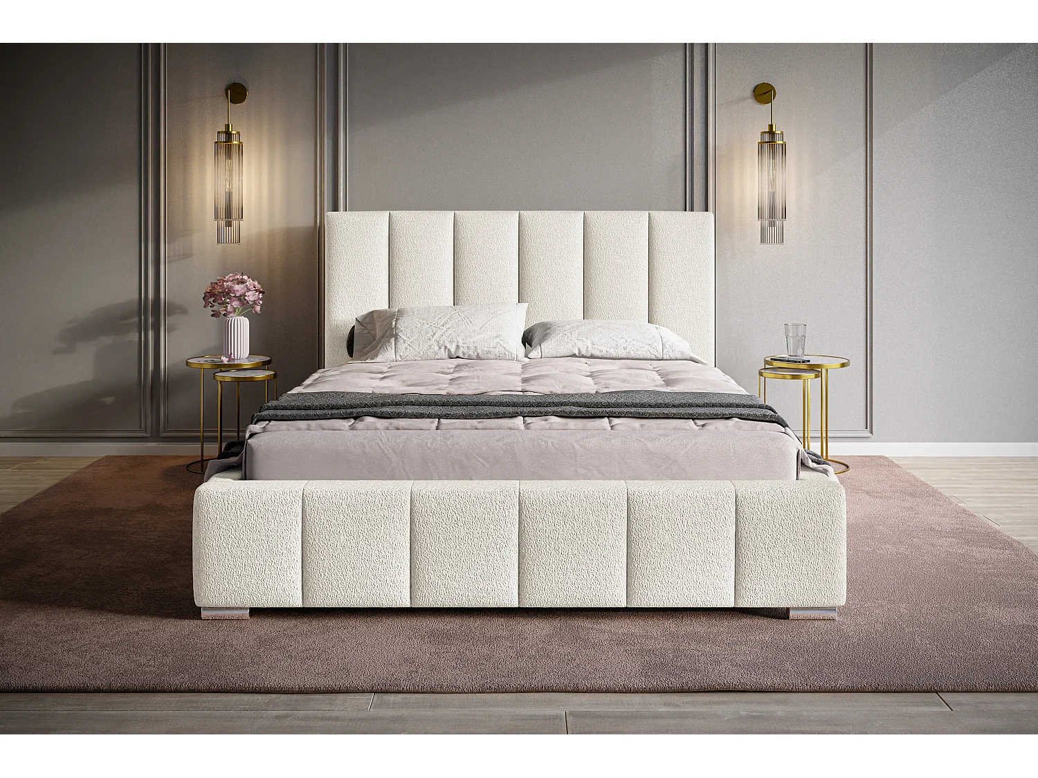 Lit rembourré Tokio avec tête de lit, 180x200 cm, lit double avec coffre de rangement et sommier à lattes en bois, tissu velours, couleur : gris foncé