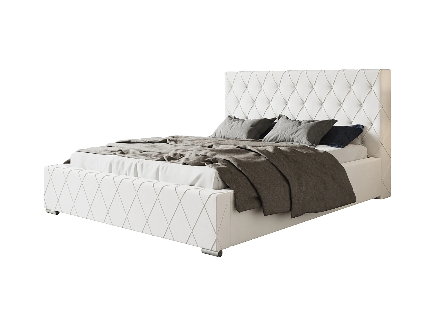 Lit rembourré Berlin avec tête de lit, 120x200 cm, lit double avec coffre de rangement et sommier à lattes en bois, similicuir, couleur : blanc