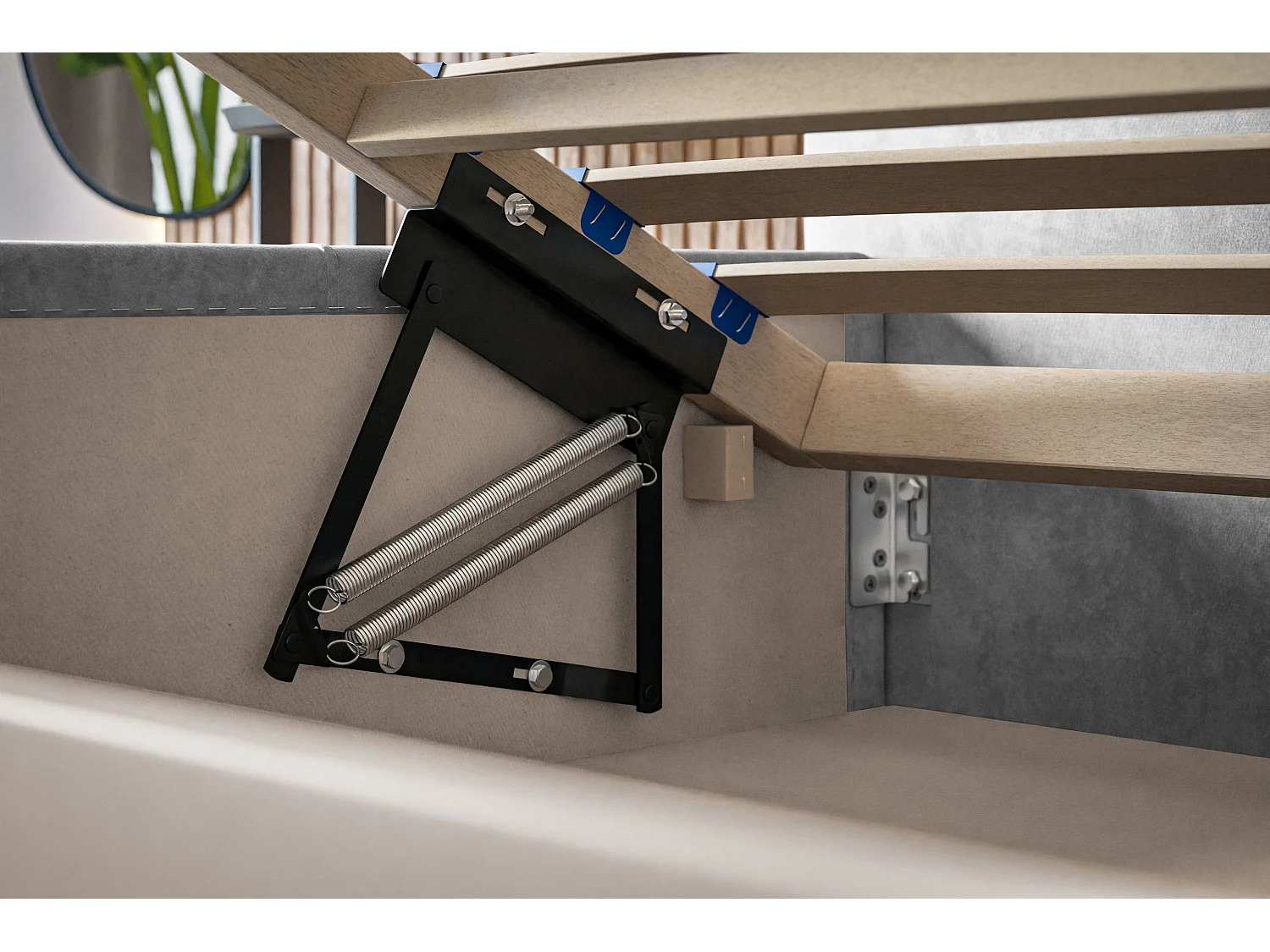 Lit rembourré Rom avec tête de lit, 140x200 cm, lit double avec coffre de rangement et sommier à lattes en bois, tissu velours, couleur : gris