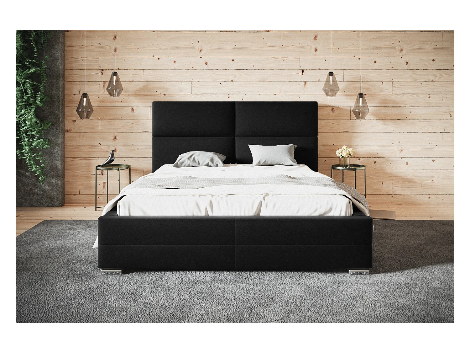 Lit rembourré Lisbonne avec tête de lit, 140x200 cm, lit double avec coffre de rangement et sommier à lattes en bois, tissu velours, couleur : gris clair