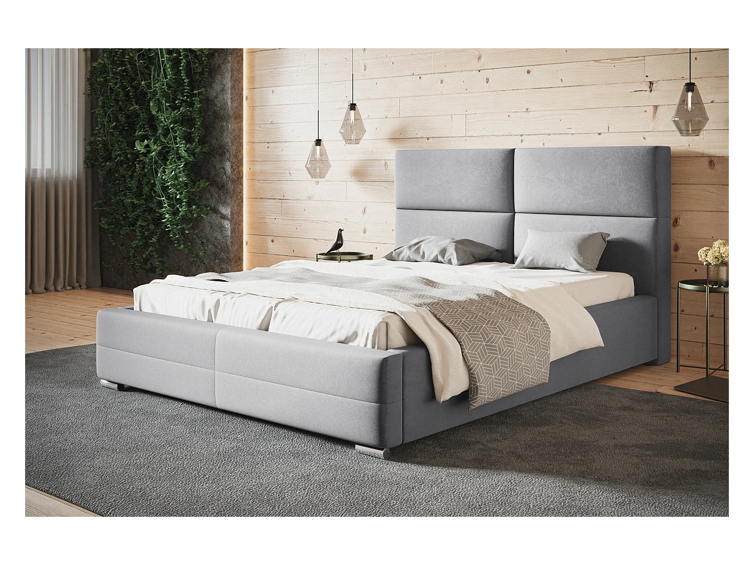 Lit rembourré Lisbonne avec tête de lit, 160x200 cm, lit double avec coffre de rangement et sommier à lattes en bois, tissu velours, couleur : noir