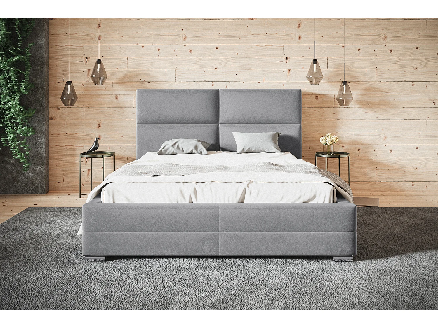 Lit rembourré Lisbonne avec tête de lit, 160x200 cm, lit double avec coffre de rangement et sommier à lattes en bois, tissu velours, couleur : noir