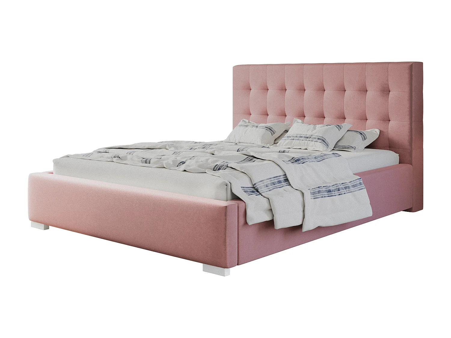 Lit rembourré RIO avec tête de lit, 140x200 cm, lit double avec coffre de rangement et sommier à lattes en bois, tissu velours, couleur : rose