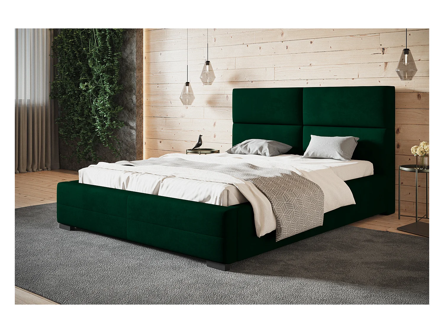 Lit rembourré Lisbonne avec tête de lit, 120x200 cm, lit double avec coffre de rangement et sommier à lattes en bois, tissu velours, couleur : bleu foncé