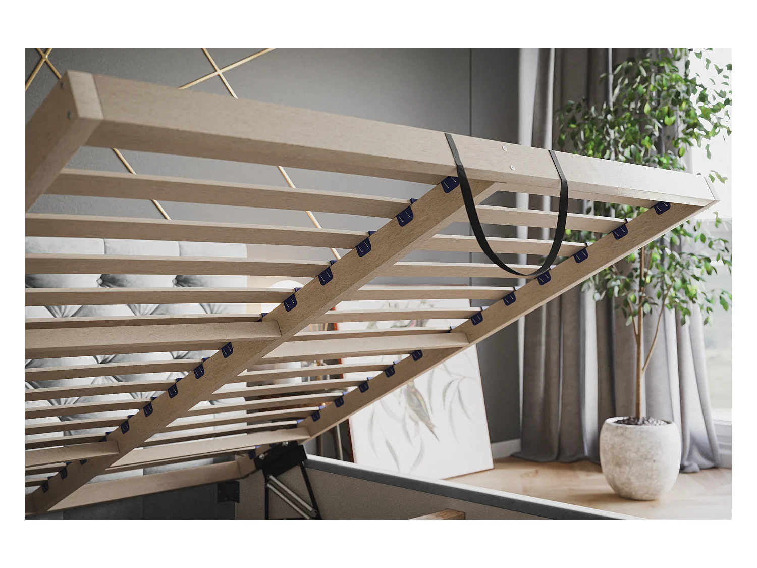 Lit rembourré BOSTON SLIM avec tête de lit, 160 x 200 cm, lit double avec coffre de rangement et sommier à lattes en bois, couleur : beige, tissu velours