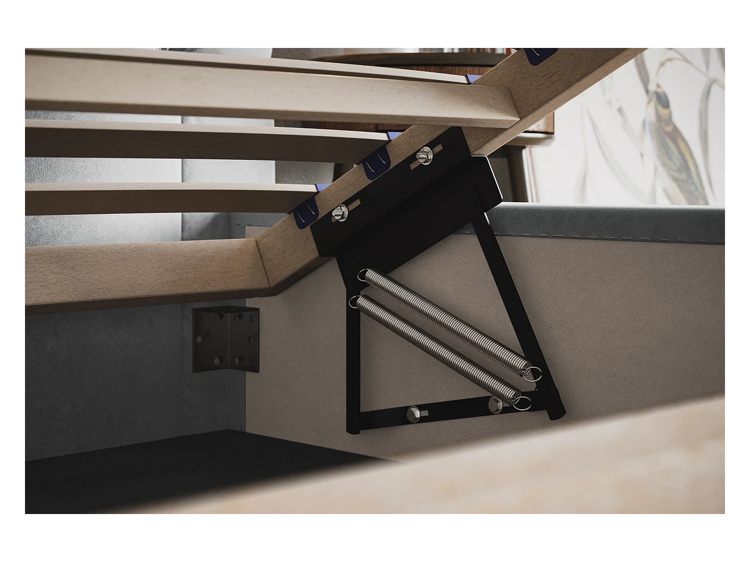 Lit rembourré BOSTON SLIM avec tête de lit, 160 x 200 cm, lit double avec coffre de rangement et sommier à lattes en bois, couleur : beige, tissu velours