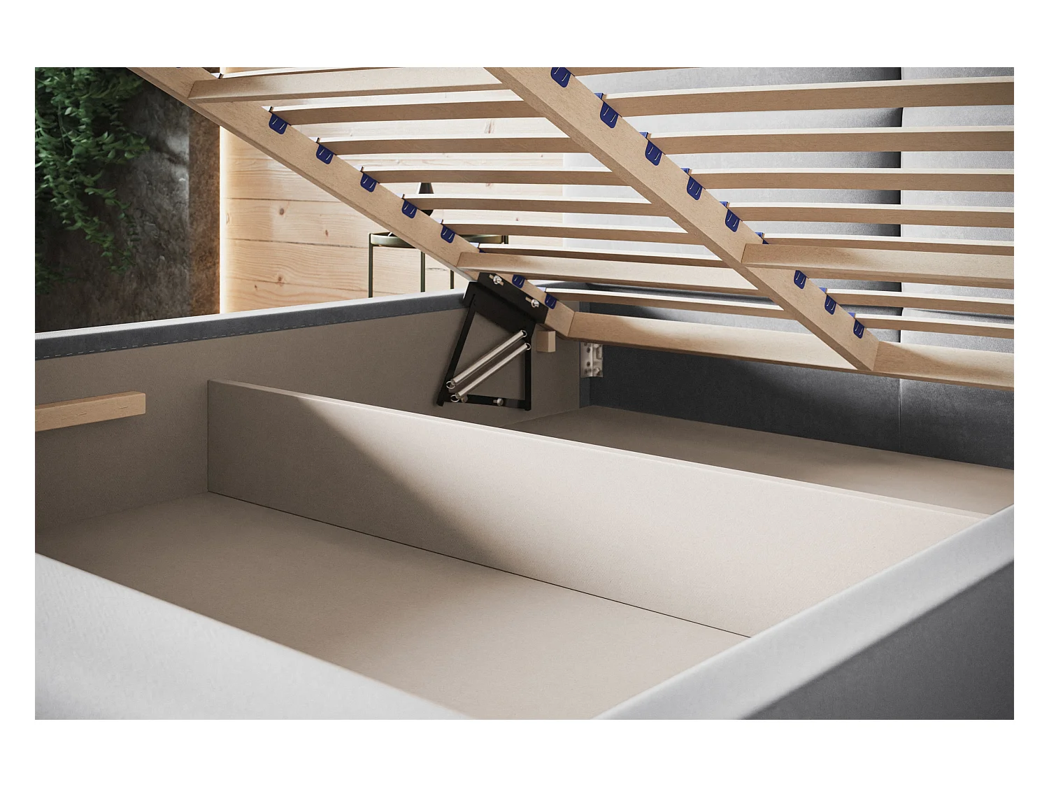 Lit rembourré Lisbonne avec tête de lit, 180x200 cm, lit double avec coffre de rangement et sommier à lattes en bois, tissu velours, couleur : noir