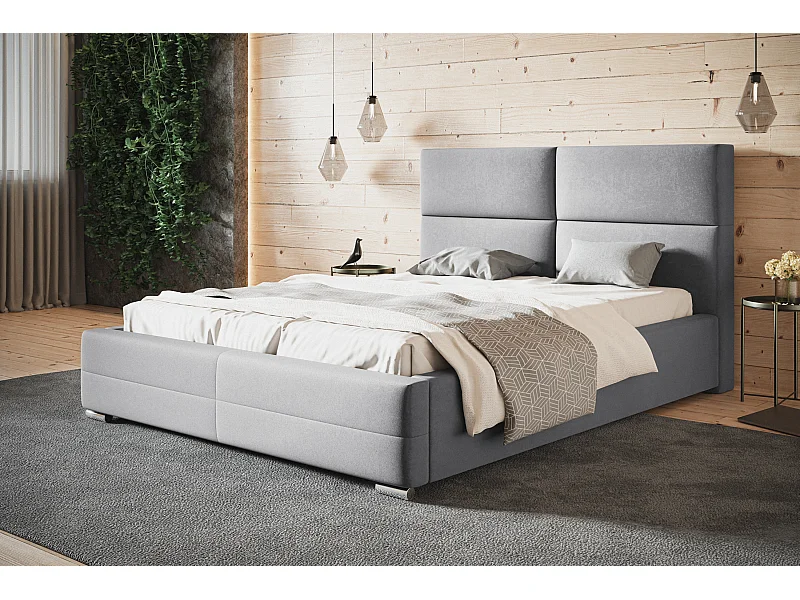 Lit rembourré Lisbonne avec tête de lit, 180x200 cm, lit double avec coffre de rangement et sommier à lattes en bois, tissu velours, couleur : noir