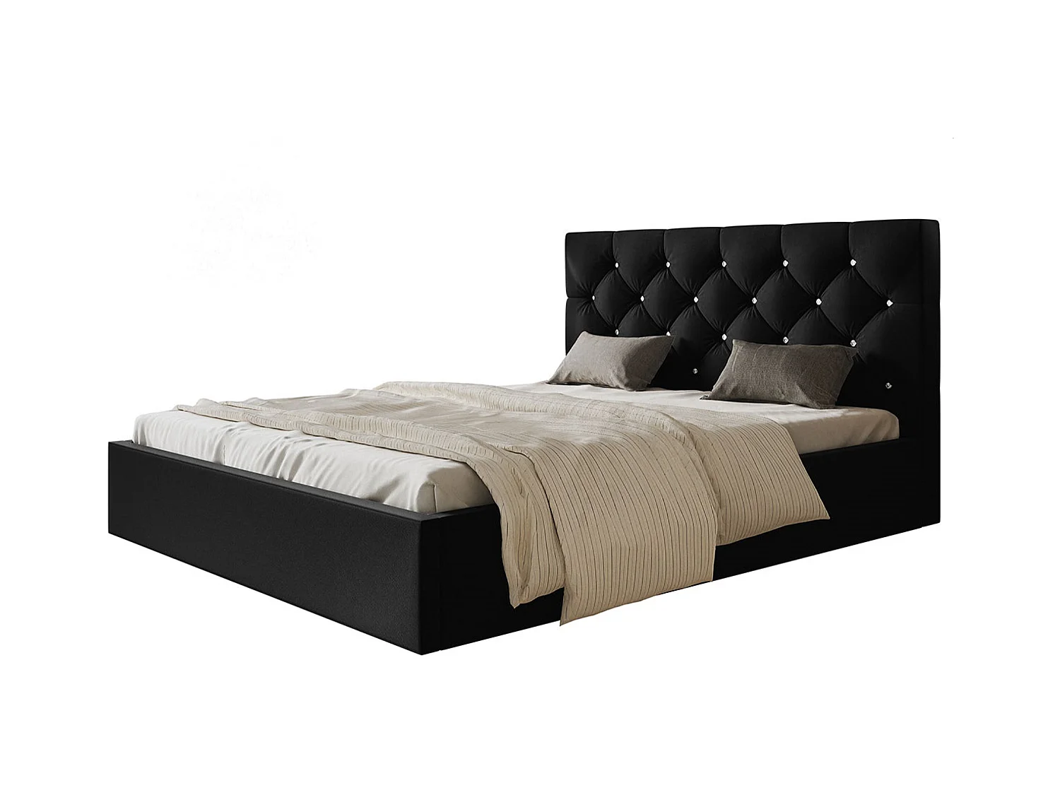 Lit rembourré BOSTON SLIM avec tête de lit, 180 x 200 cm, lit double avec coffre de rangement et sommier à lattes en bois, couleur : noir, tissu velours