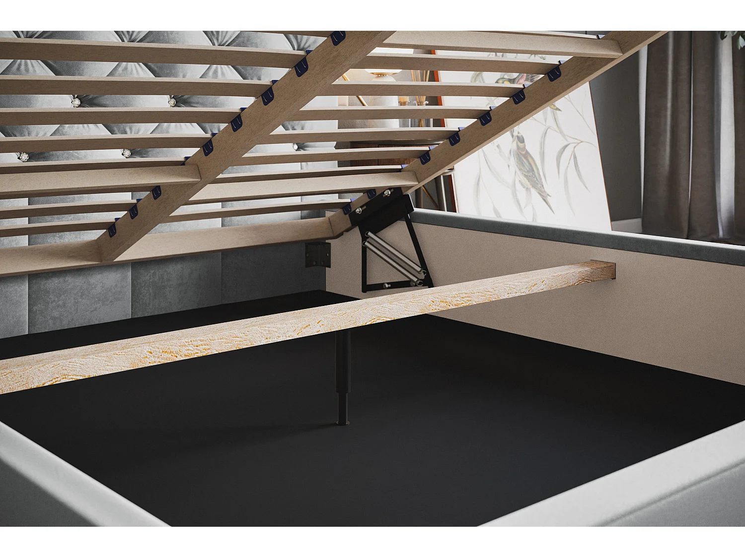 Lit rembourré BOSTON SLIM avec tête de lit, 180 x 200 cm, lit double avec coffre de rangement et sommier à lattes en bois, couleur : noir, tissu velours