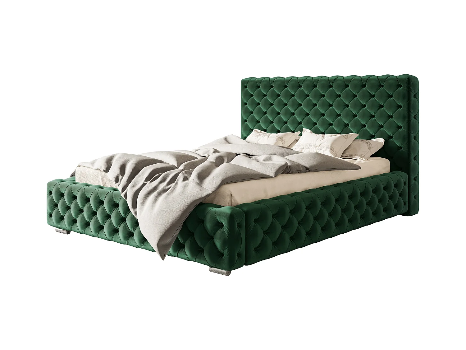 Lit rembourré Miami avec tête de lit, 180x200 cm, lit double avec coffre de rangement et sommier à lattes en bois, tissu velours, couleur : vert
