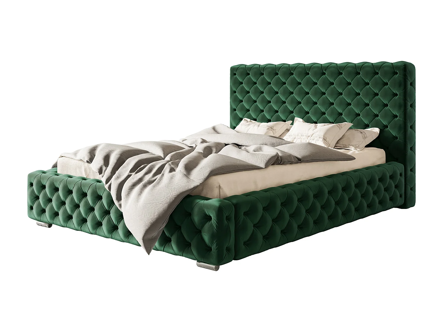Lit rembourré Miami avec tête de lit, 180x200 cm, lit double avec coffre de rangement et sommier à lattes en bois, tissu velours, couleur : vert