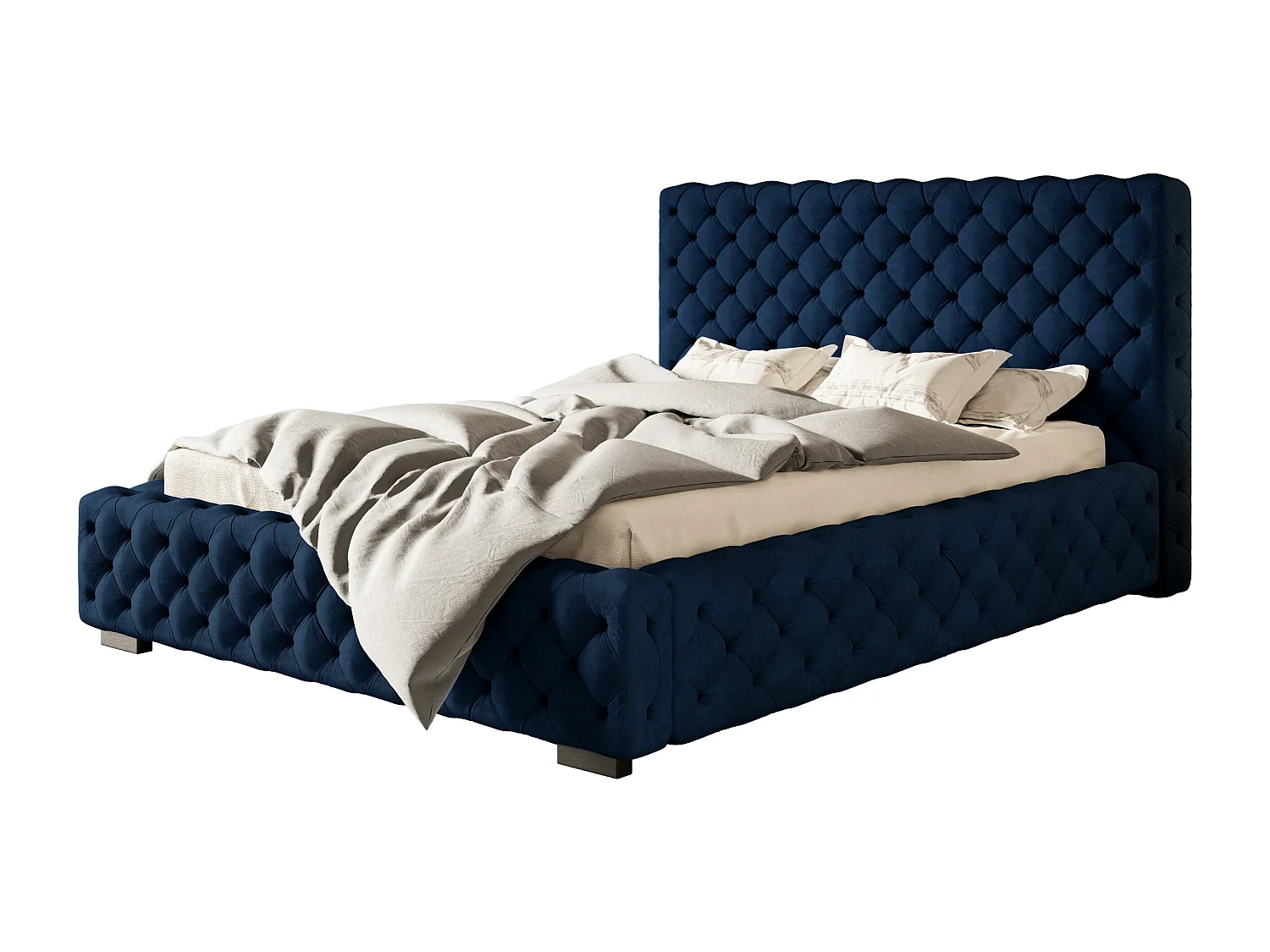 Lit rembourré Miami avec tête de lit, 160x200 cm,  avec coffre de rangement et sommier à lattes en bois, tissu velours, couleur: gris