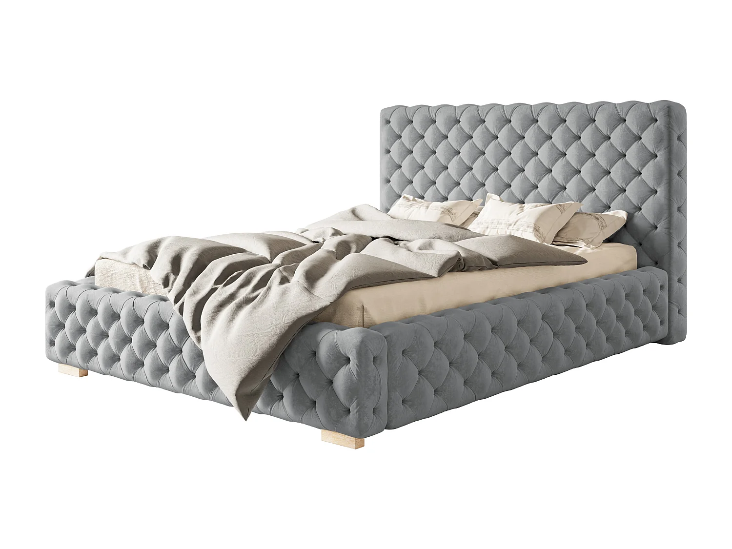 Lit rembourré Miami avec tête de lit, 180x200 cm,  avec coffre de rangement et sommier à lattes en bois, tissu velours, couleur: gris foncé