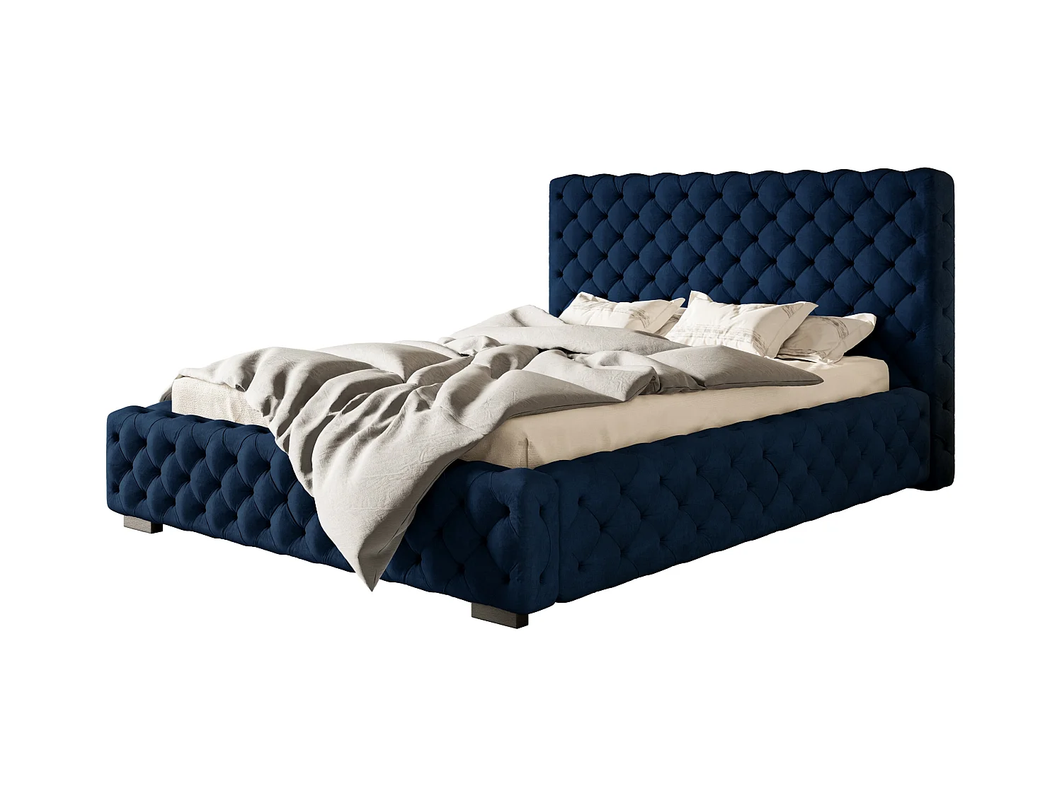 Lit rembourré Miami avec tête de lit, 140x200 cm, lit double avec coffre de rangement et sommier à lattes en bois, tissu velours, couleur : gris