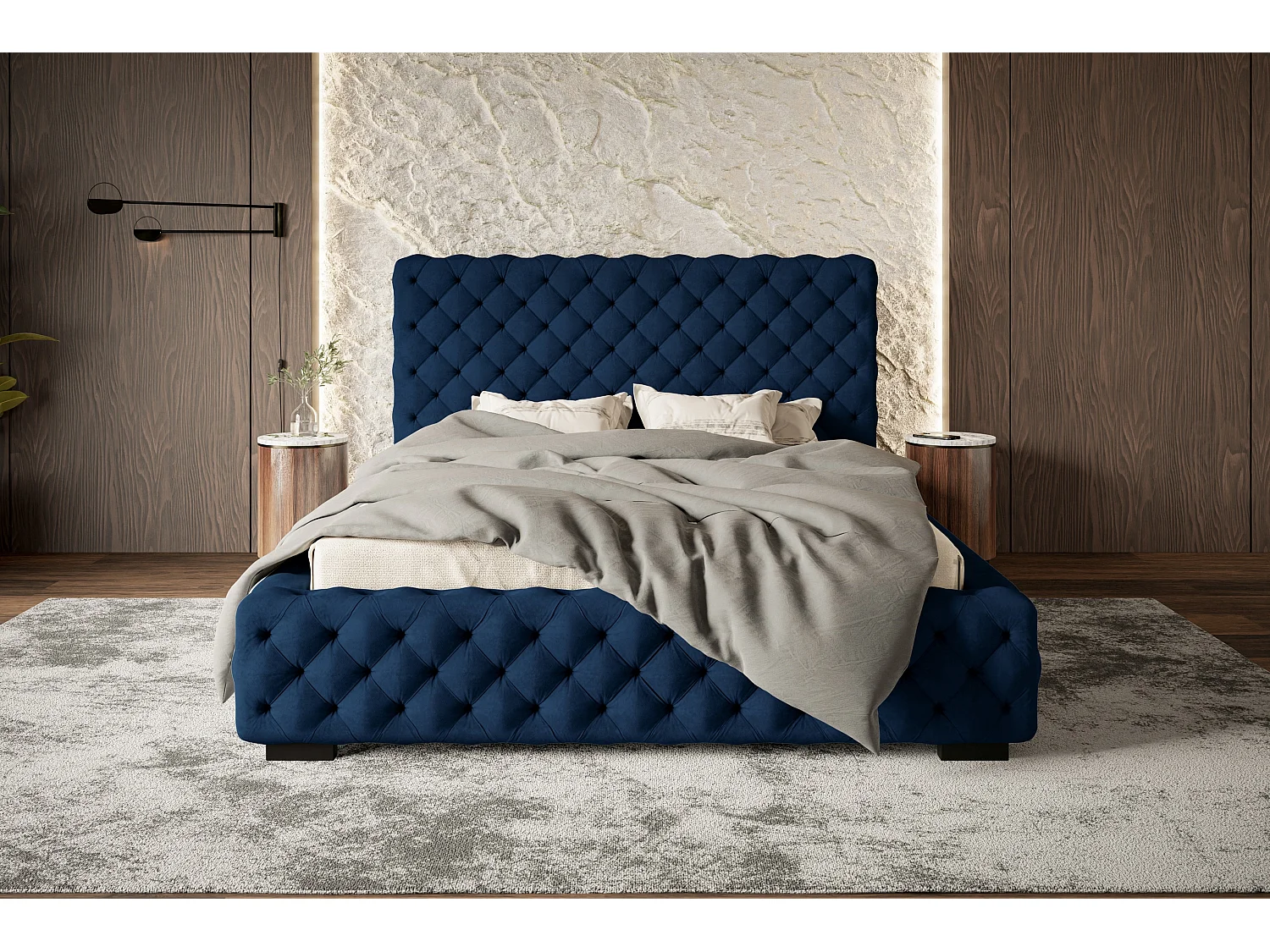 Lit rembourré Miami avec tête de lit, 120x200 cm, lit double avec coffre de rangement et sommier à lattes en bois, tissu velours, couleur : gris