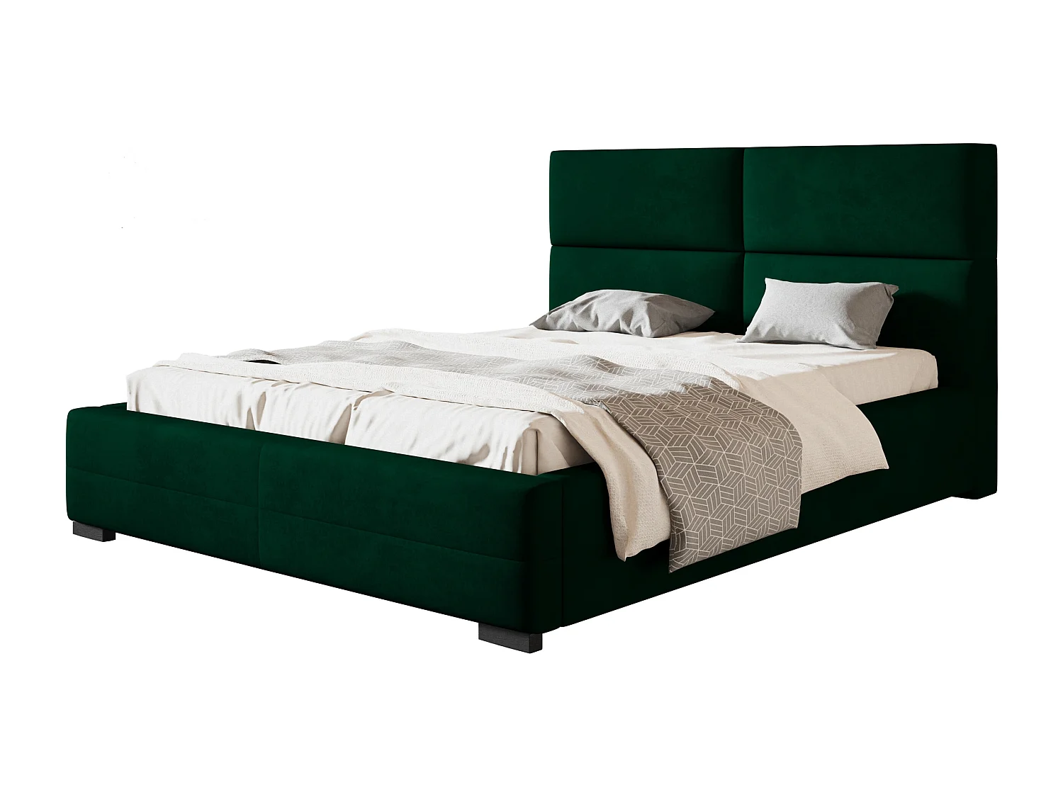 Lit rembourré Lisbonne avec tête de lit, 180x200 cm, lit double avec coffre de rangement et sommier à lattes en bois, tissu velours, couleur : bleu foncé