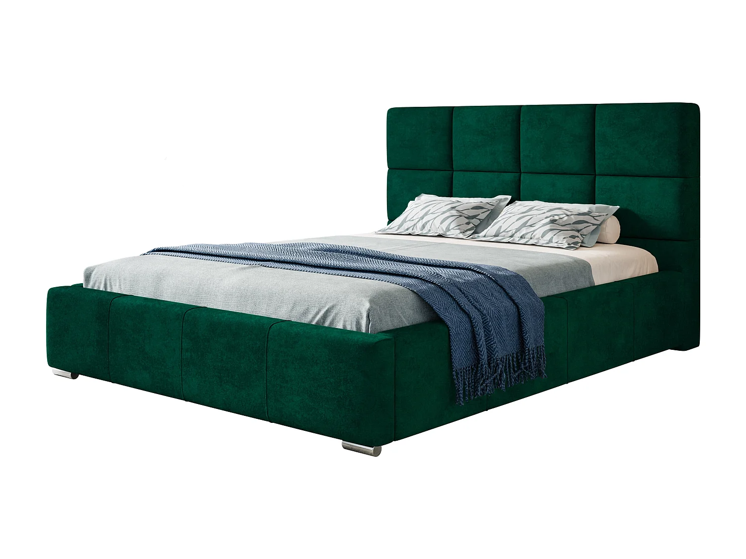 Lit rembourré Rom avec tête de lit, 180x200 cm, lit double avec coffre de rangement et sommier à lattes en bois, tissu velours, couleur : vert