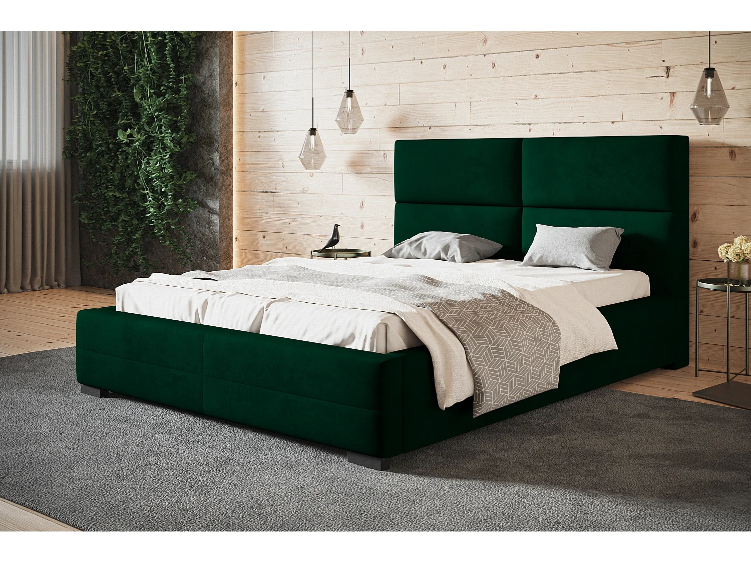 Lit rembourré Lisbonne avec tête de lit, 140x200 cm, lit double avec coffre de rangement et sommier à lattes en bois, tissu velours, couleur : bleu foncé