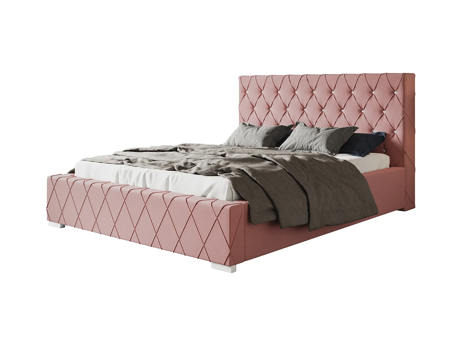 Lit rembourré Berlin avec tête de lit, 180 x 200 cm, lit double avec coffre de rangement et sommier à lattes en bois, tissu velours, couleur : rose