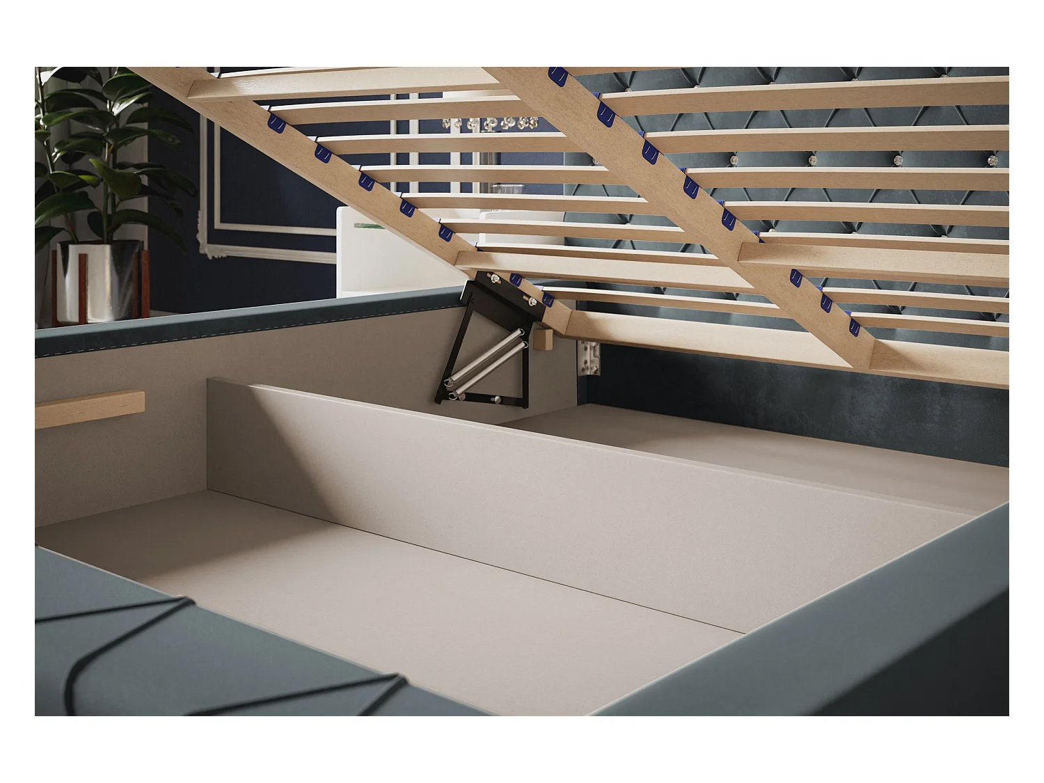 Lit rembourré Berlin avec tête de lit, 180 x 200 cm, lit double avec coffre de rangement et sommier à lattes en bois, tissu velours, couleur : rose