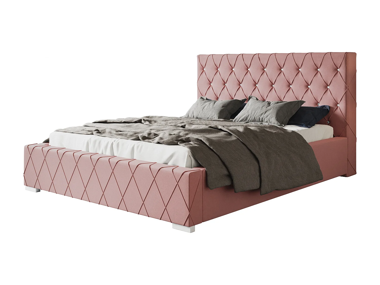 Lit rembourré Berlin avec tête de lit, 180 x 200 cm, lit double avec coffre de rangement et sommier à lattes en bois, tissu velours, couleur : rose