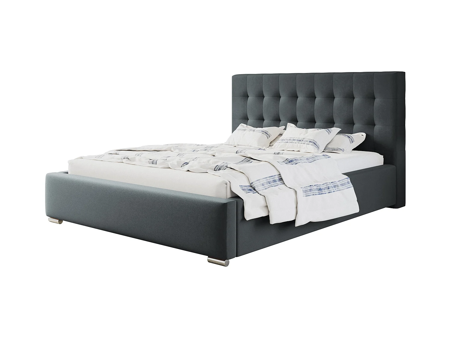 Lit rembourré RIO avec tête de lit, 160x200 cm, lit double avec coffre de rangement et sommier à lattes en bois, tissu velours, couleur : gris foncé